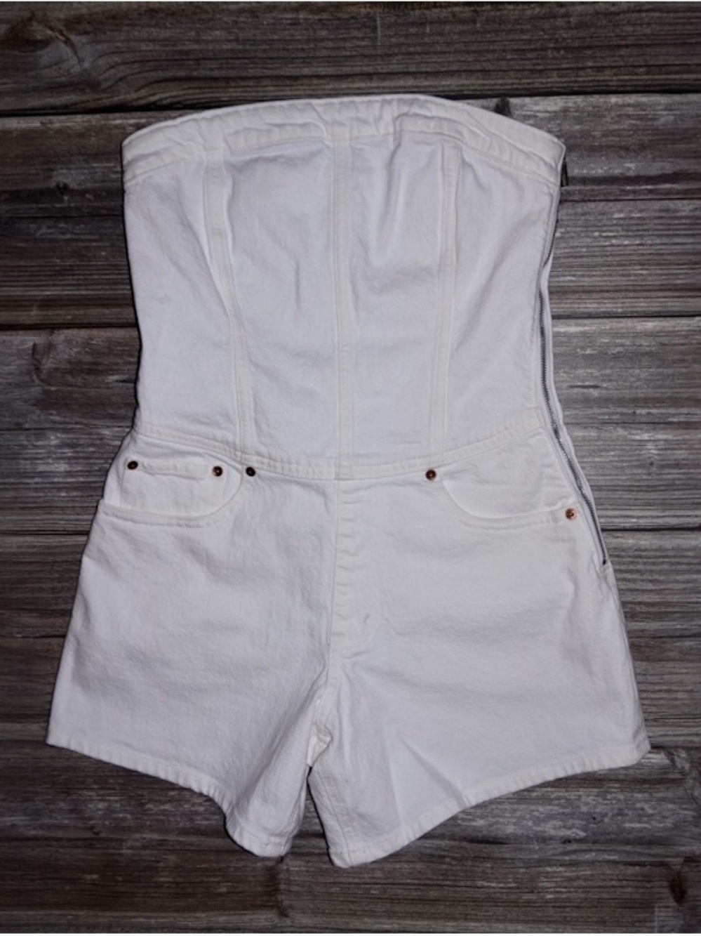 Abercrombie & Fitch White Strapless Denim Shorts Romper